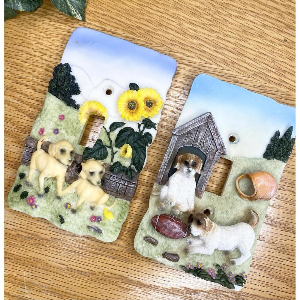 Vintage Light Switch Cover Dogs Floral Resin Toggle Single Switch Wall Plate